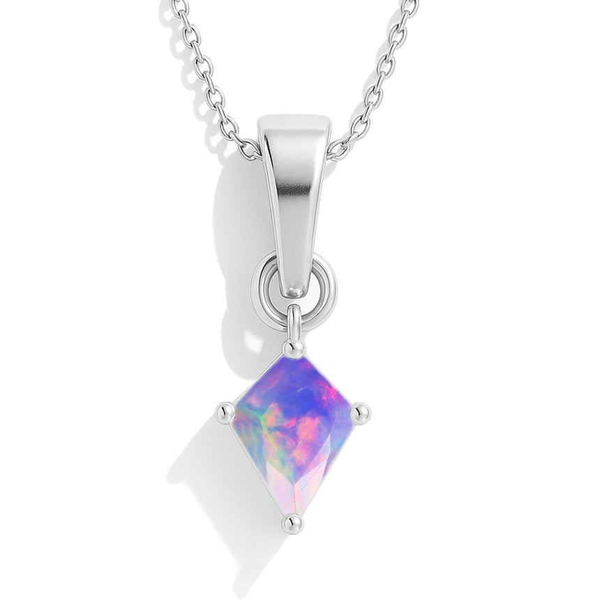 Lavender Opal Kite Solitaire Pendant Necklace in 925 Sterling Silver 7x9mm Stone 1.20ct