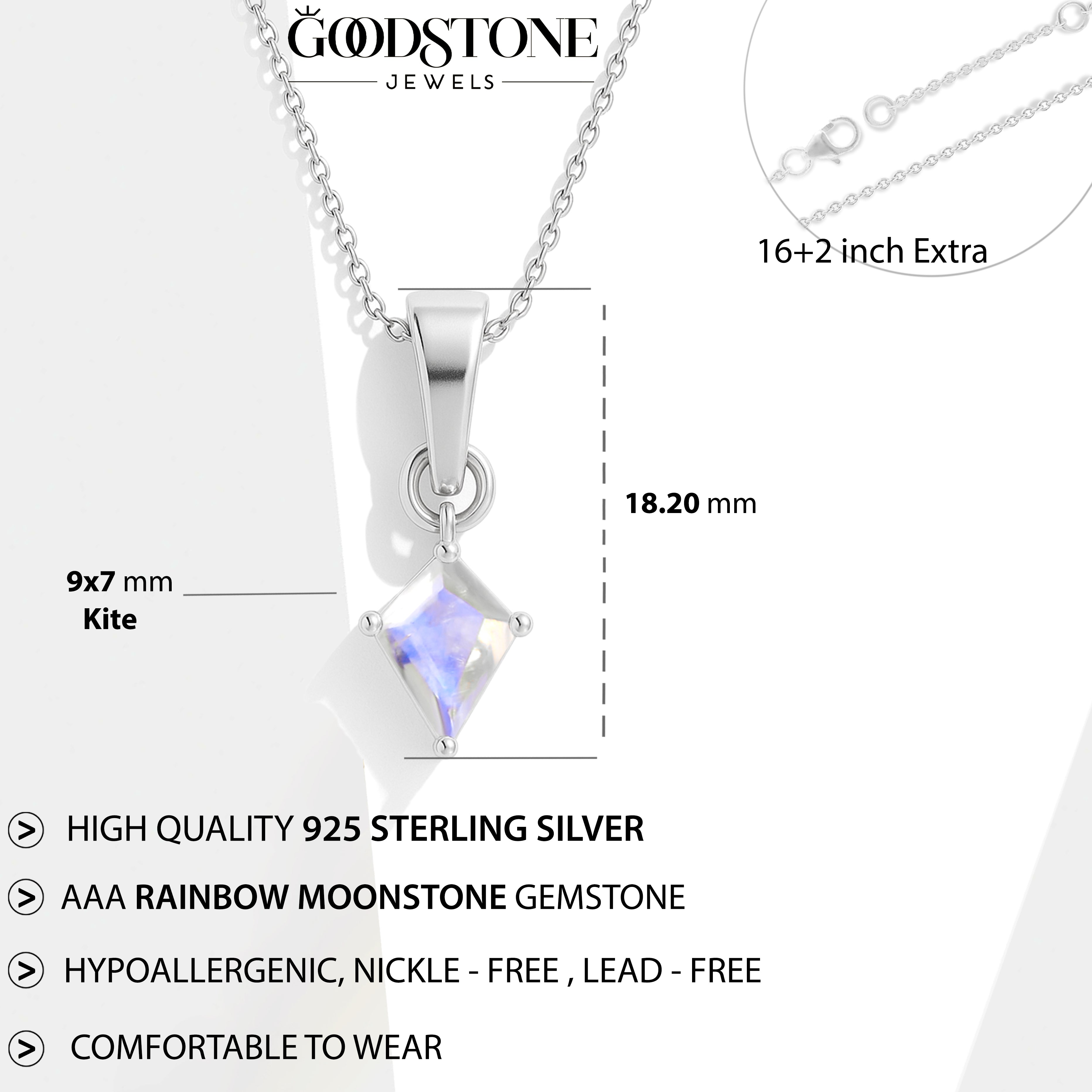 Moonstone Kite Pendant Necklace in 925 Sterling Silver 7x9mm Stone 1.40ct