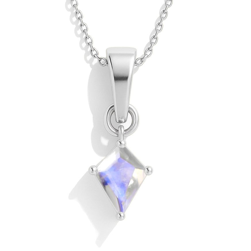Moonstone Kite Solitaire Pendant Necklace in 925 Sterling Silver 7x9mm Stone 1.40ct