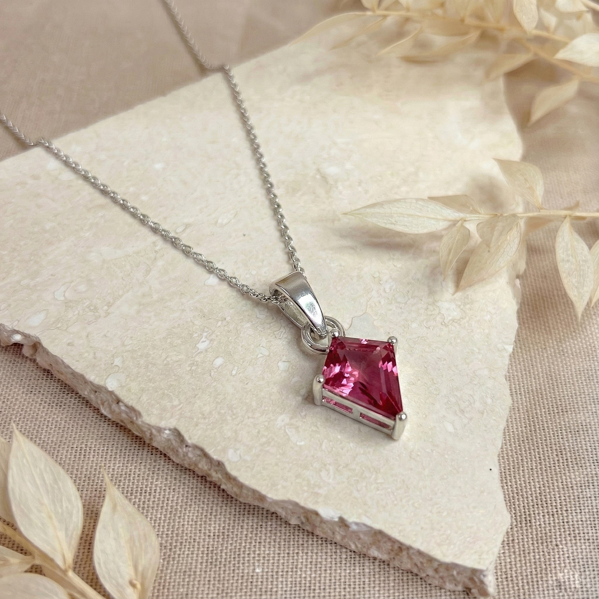 Pink Tourmaline Kite Solitaire Pendant Necklace in 925 Sterling Silver 1.4ct