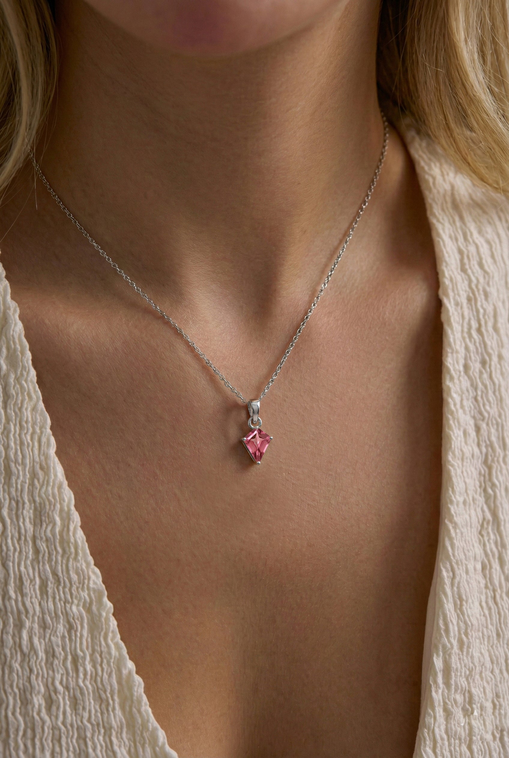 Pink Tourmaline Kite Solitaire Pendant Necklace in 925 Sterling Silver 1.4ct