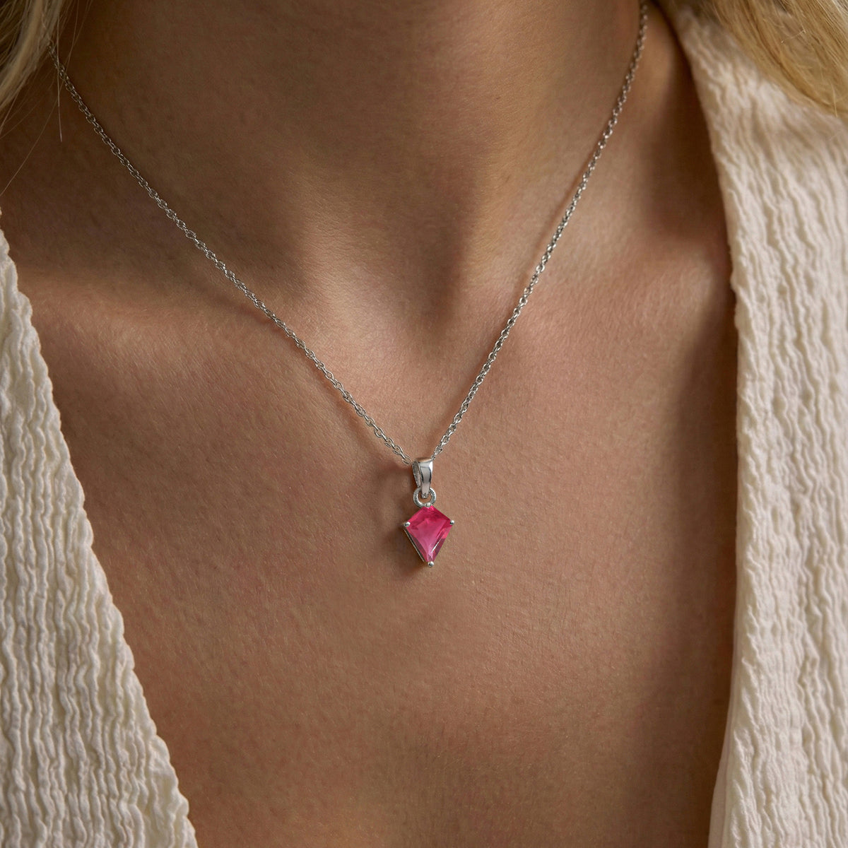 Pink Tourmaline Kite Solitaire Pendant Necklace in 925 Sterling Silver 1.4ct