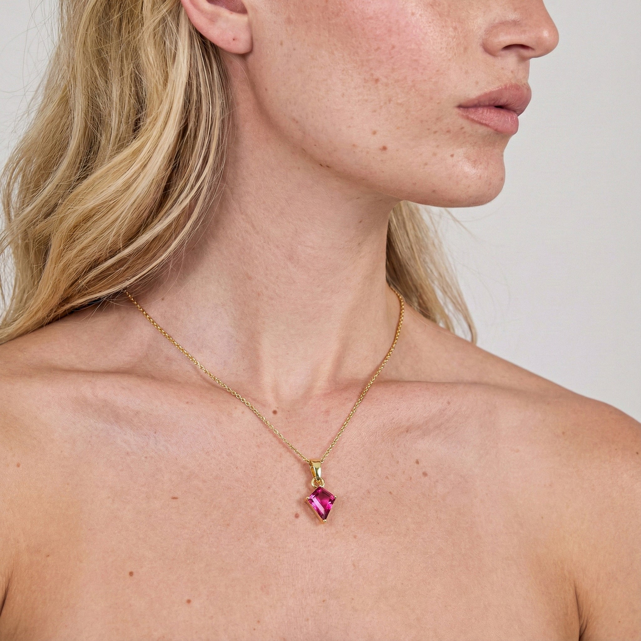 Pink Tourmaline Kite Solitaire Pendant Necklace in Yellow Gold Plated 1.4ct