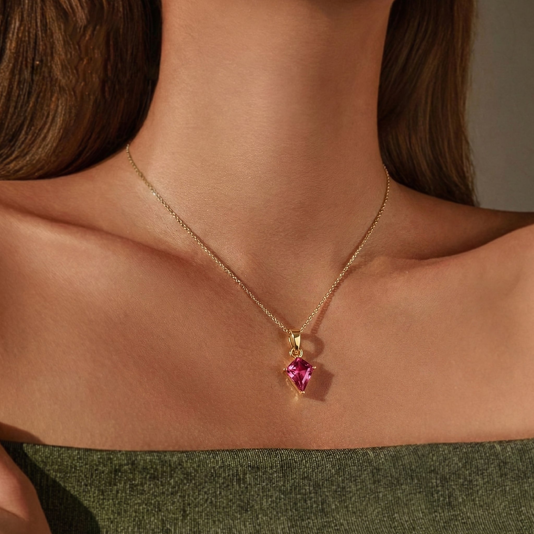 Pink Tourmaline Kite Solitaire Pendant Necklace in 925 Sterling Silver 1.4ct