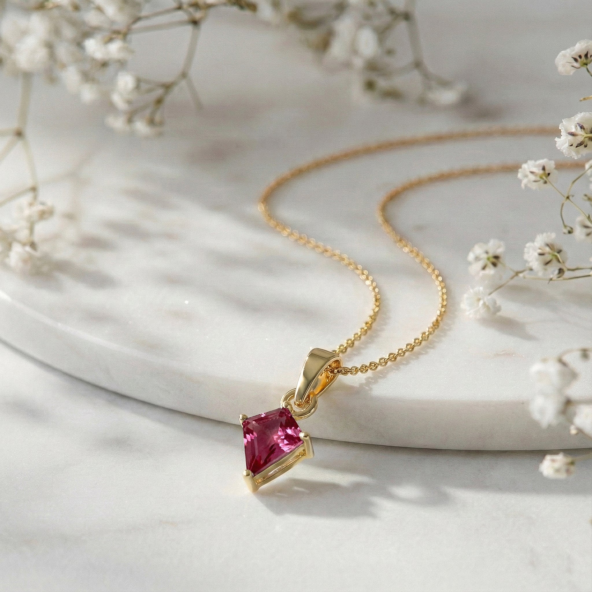 Pink Tourmaline Kite Solitaire Pendant Necklace in Yellow Gold Plated 1.4ct