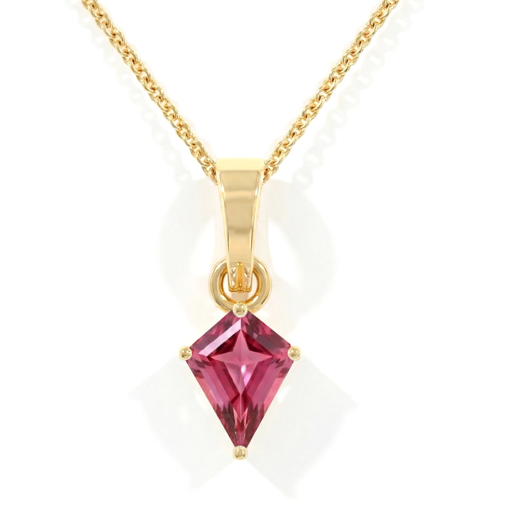 Pink Tourmaline Kite Solitaire Pendant Necklace in Yellow Gold Plated 1.4ct