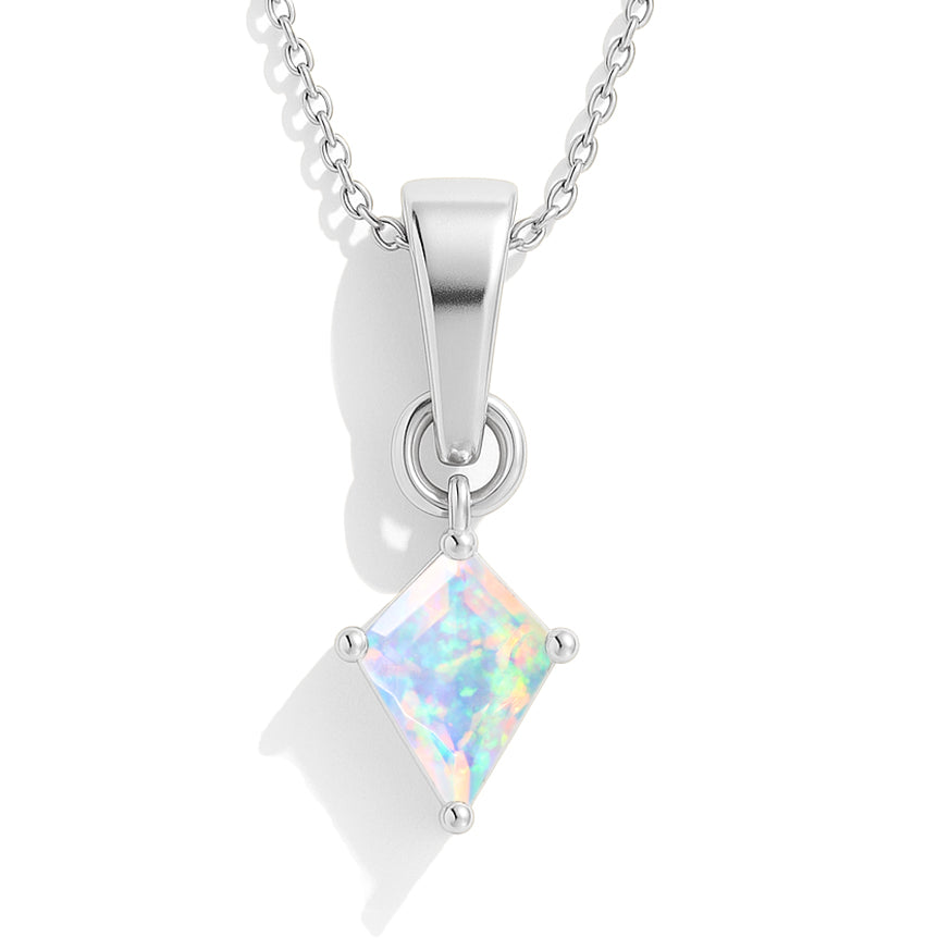 White Opal Kite Solitaire Pendant Necklace in 925 Sterling Silver 7x9mm Stone 1.20ct