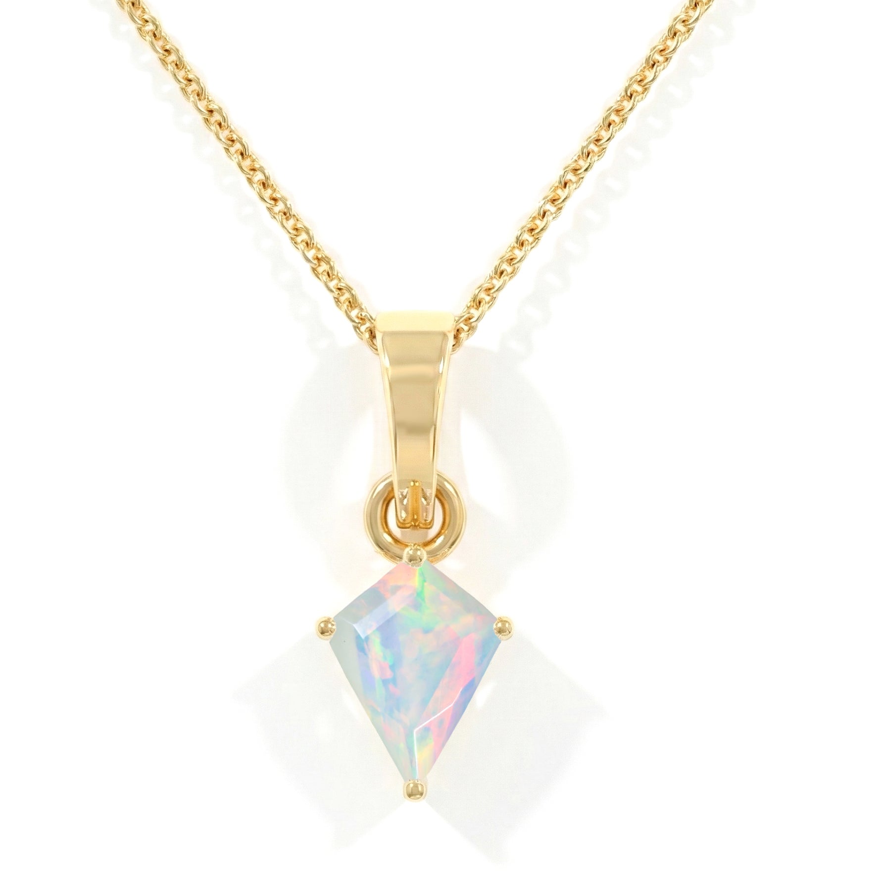 White Opal Kite Solitaire Pendant Necklace in Yellow Gold Plated 1.4ct