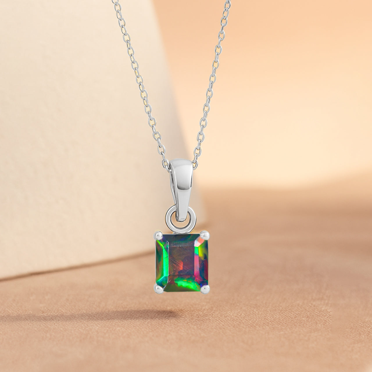 Octagon Black Opal Pendant Necklace in 925 Sterling Silver 7mm Stone 1.20ct