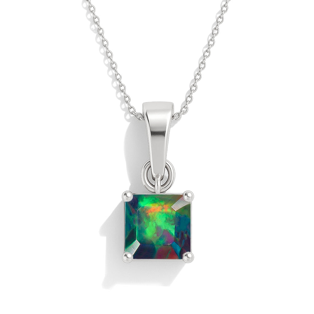 Octagon Black Opal Solitaire Pendant Necklace in 925 Sterling Silver 7mm Stone 1.20ct