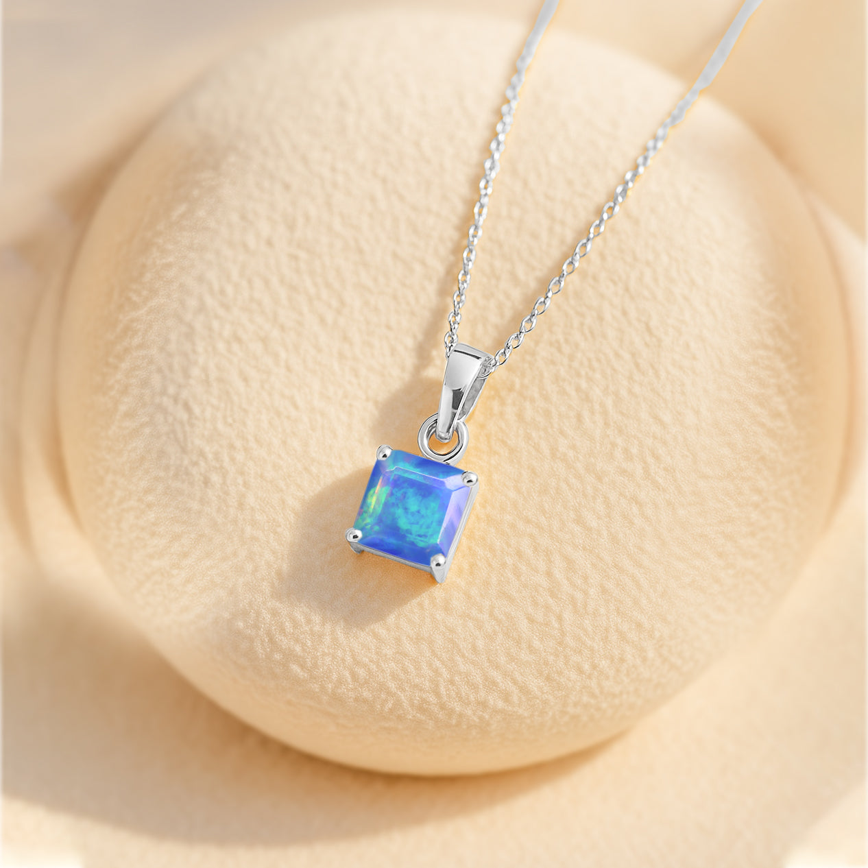 Octagon Blue Opal Pendant Necklace in 925 Sterling Silver 7mm Stone 1.20ct