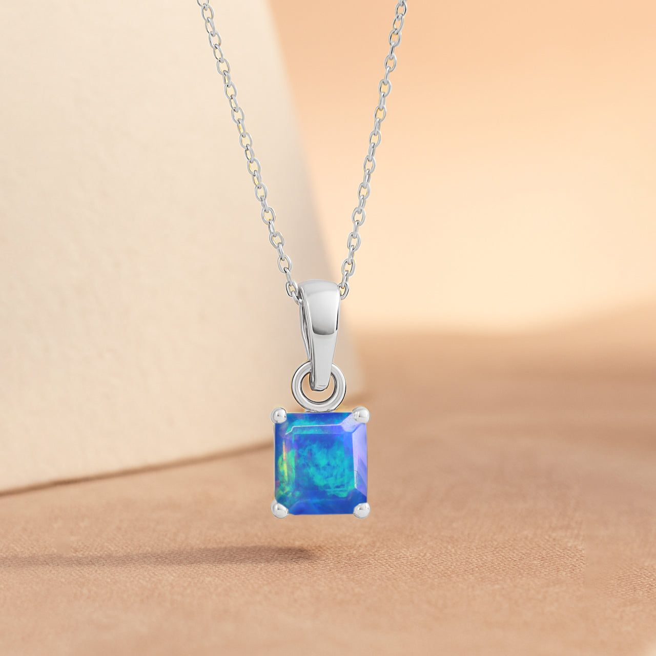 Octagon Blue Opal Pendant Necklace in 925 Sterling Silver 7mm Stone 1.20ct