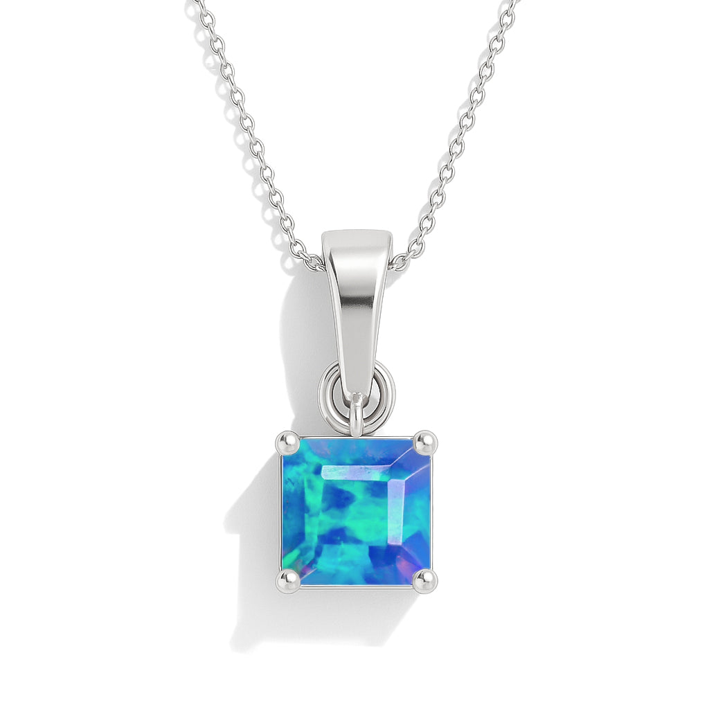 Octagon Blue Opal Pendant Necklace in 925 Sterling Silver 7mm Stone 1.20ct