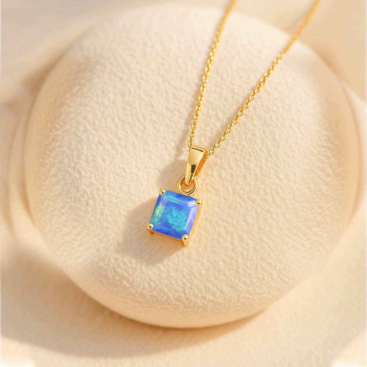 Octagon Blue Opal Pendant Necklace in 925 Sterling Silver 7mm Stone 1.20ct