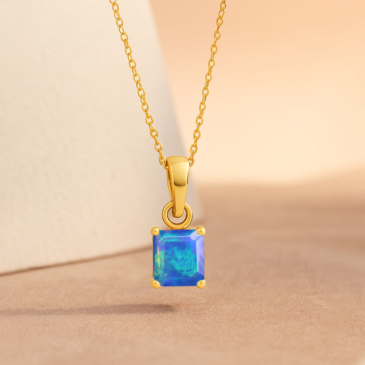 Octagon Blue Opal Pendant Necklace in 925 Sterling Silver 7mm Stone 1.20ct