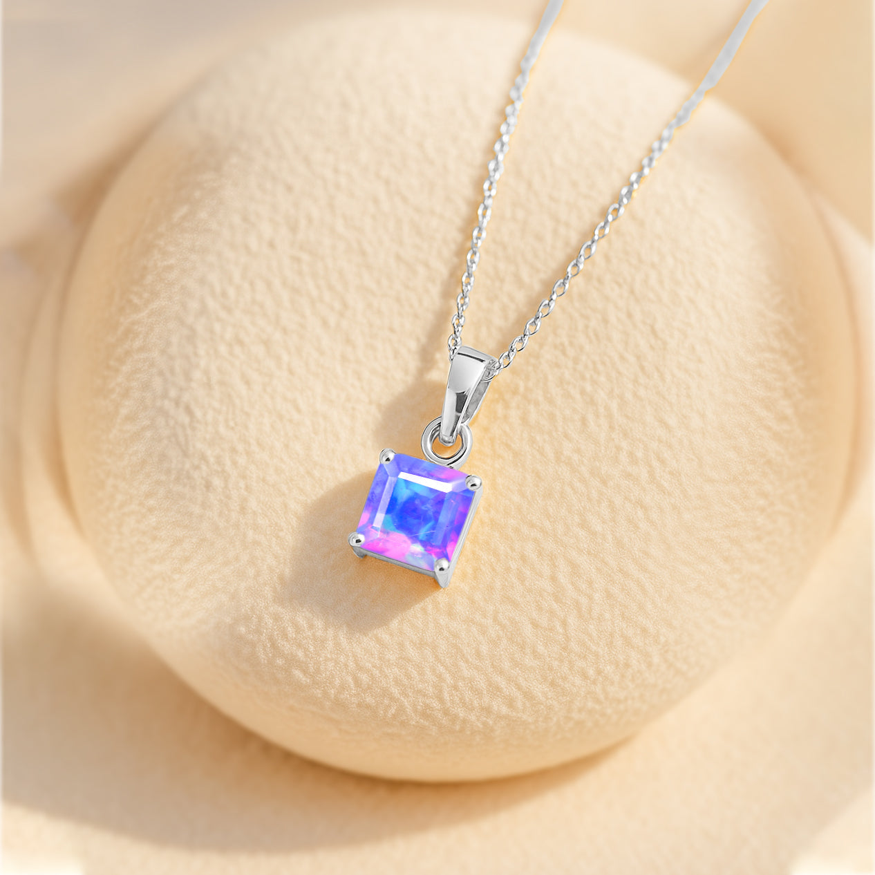 Octagon Lavender Opal Pendant Necklace in 925 Sterling Silver 7mm Stone 1.20ct
