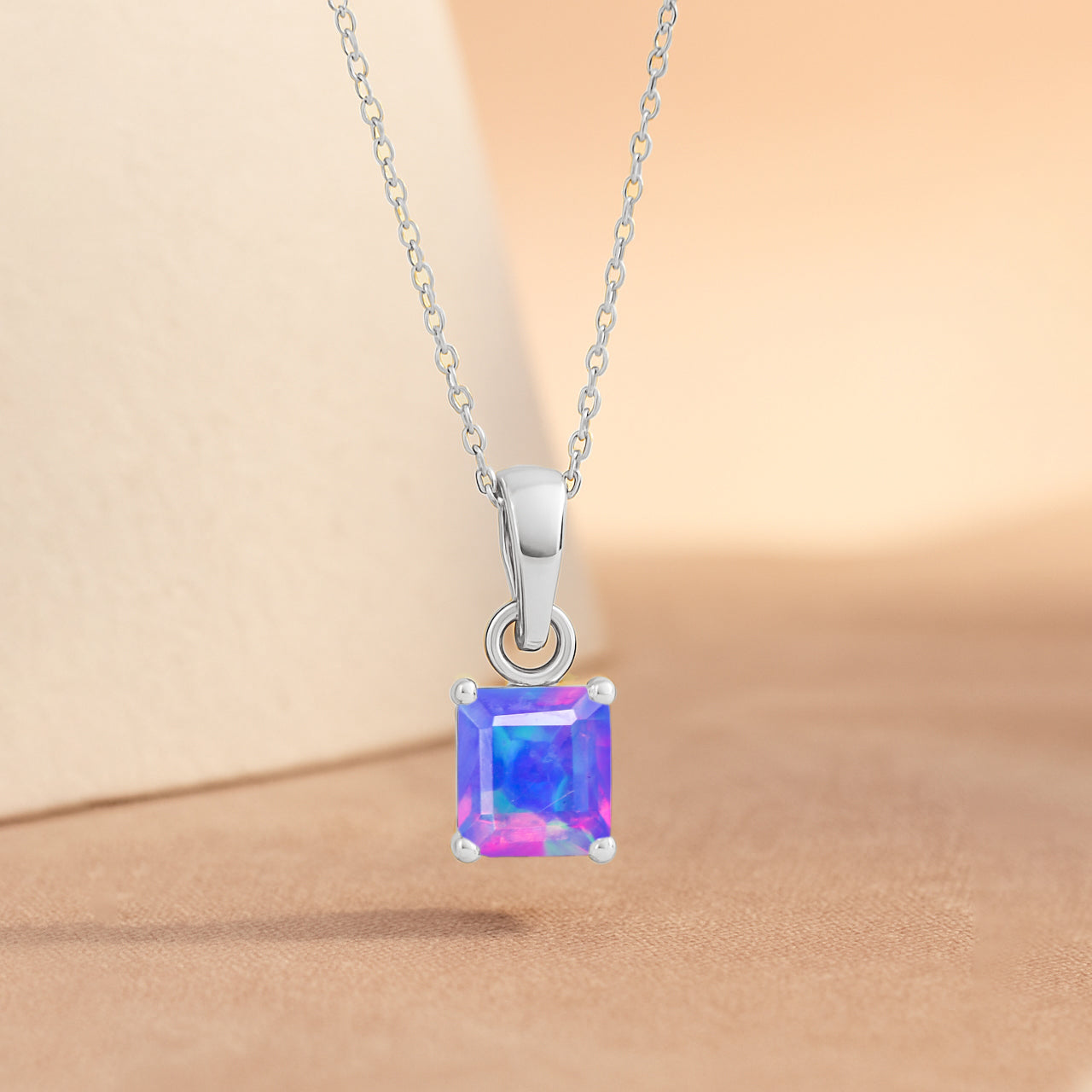 Octagon Lavender Opal Pendant Necklace in 925 Sterling Silver 7mm Stone 1.20ct