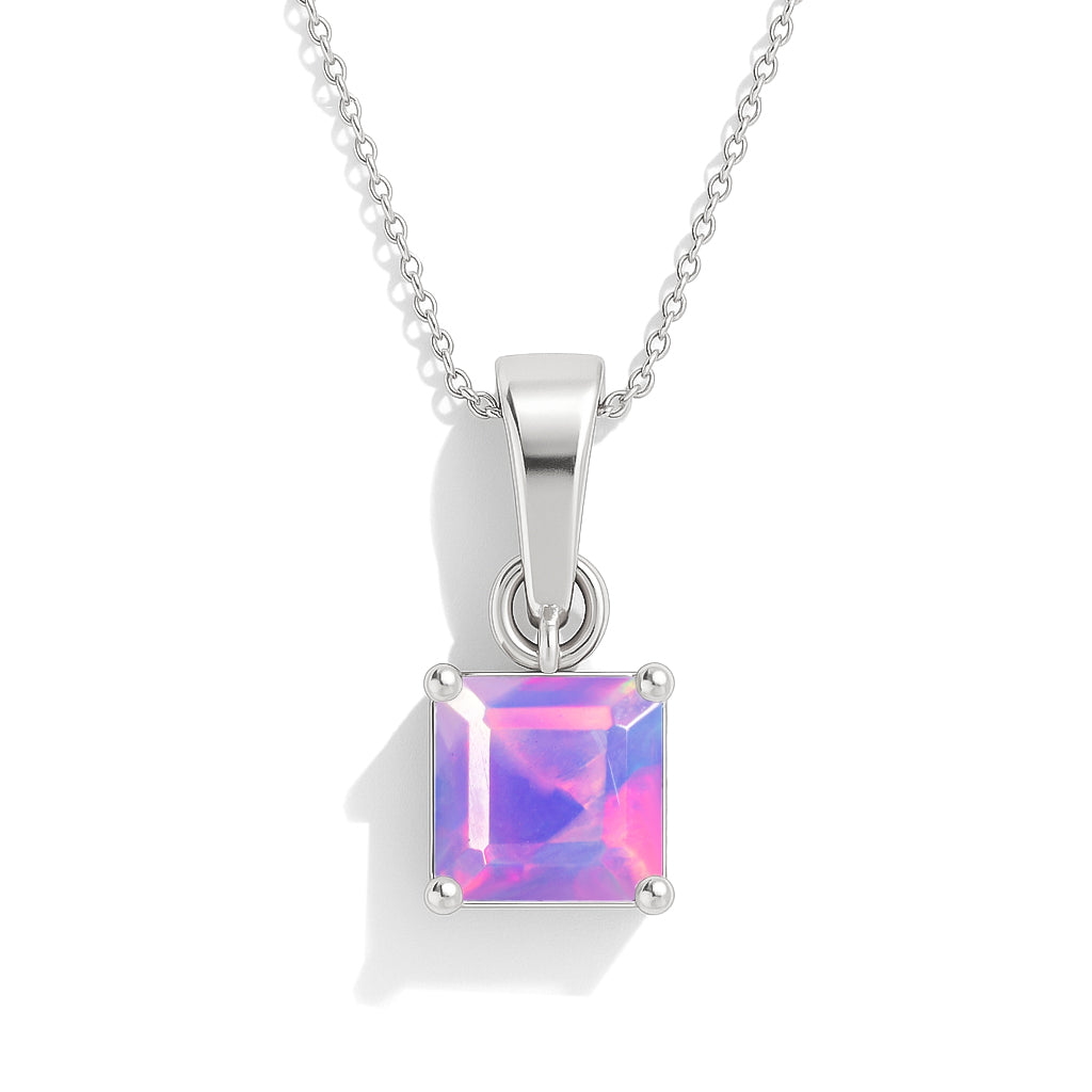 Octagon Lavender Opal Solitaire Pendant Necklace in 925 Sterling Silver 7mm Stone 1.20ct