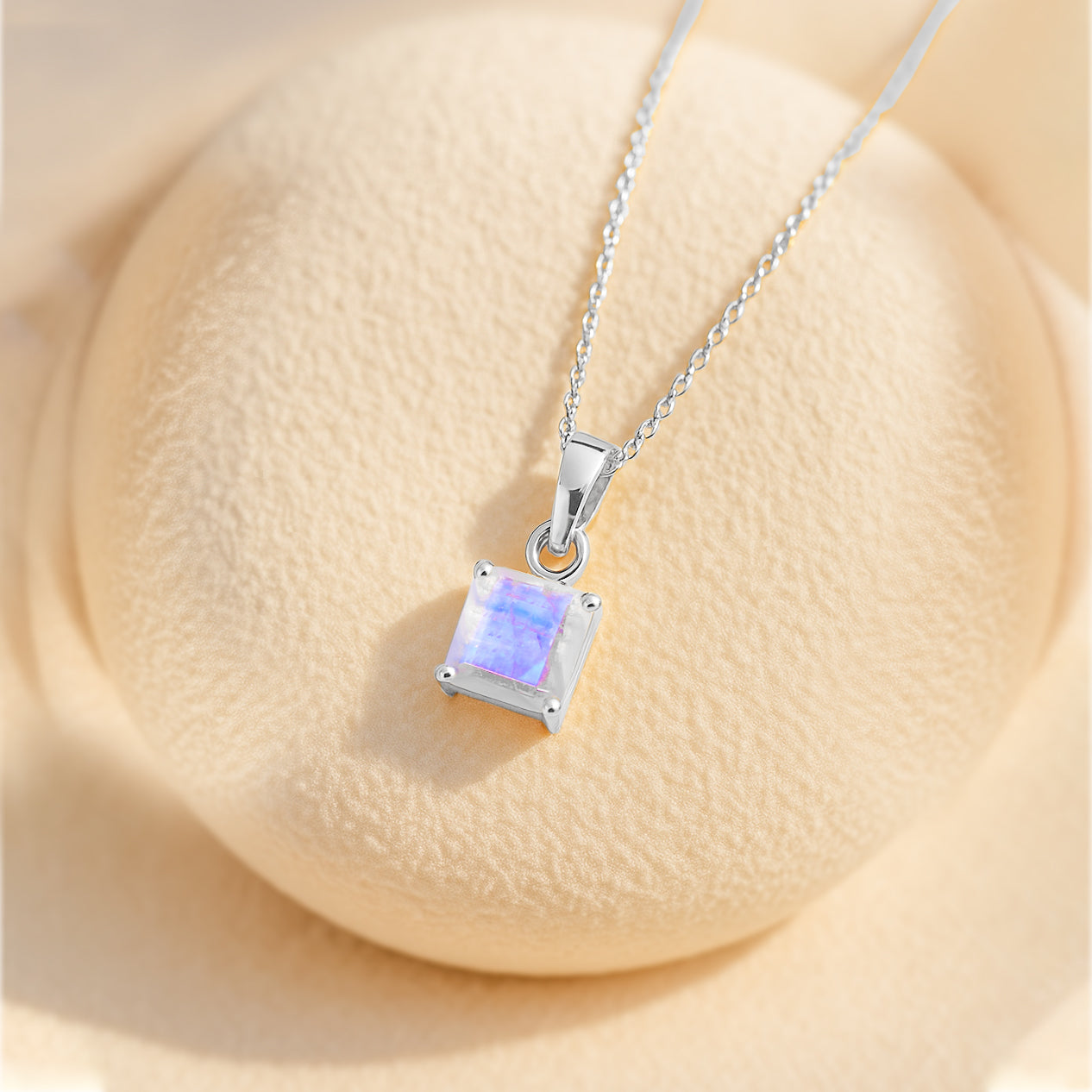 Octagon Moonstone Pendant Necklace in 925 Sterling Silver 7mm Stone 1.50ct