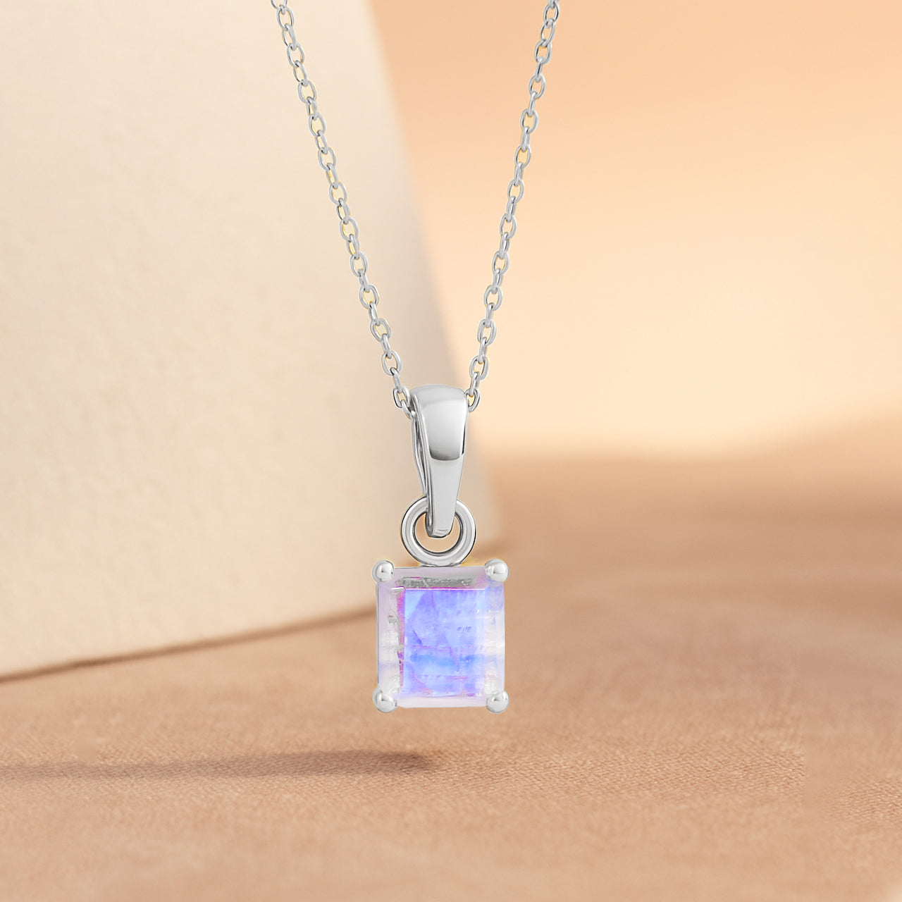 Octagon Moonstone Pendant Necklace in 925 Sterling Silver 7mm Stone 1.50ct