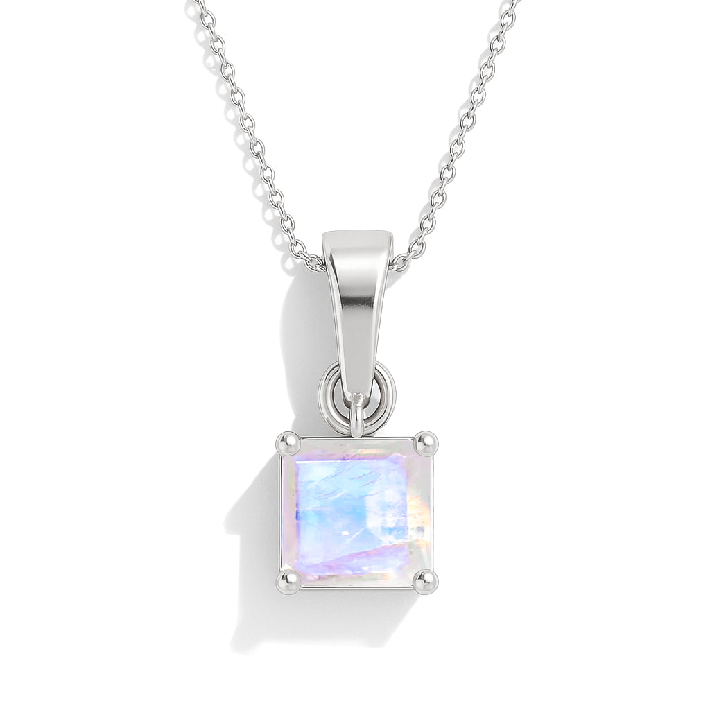 Octagon Moonstone Solitaire Pendant Necklace in 925 Sterling Silver 7mm Stone 1.50ct