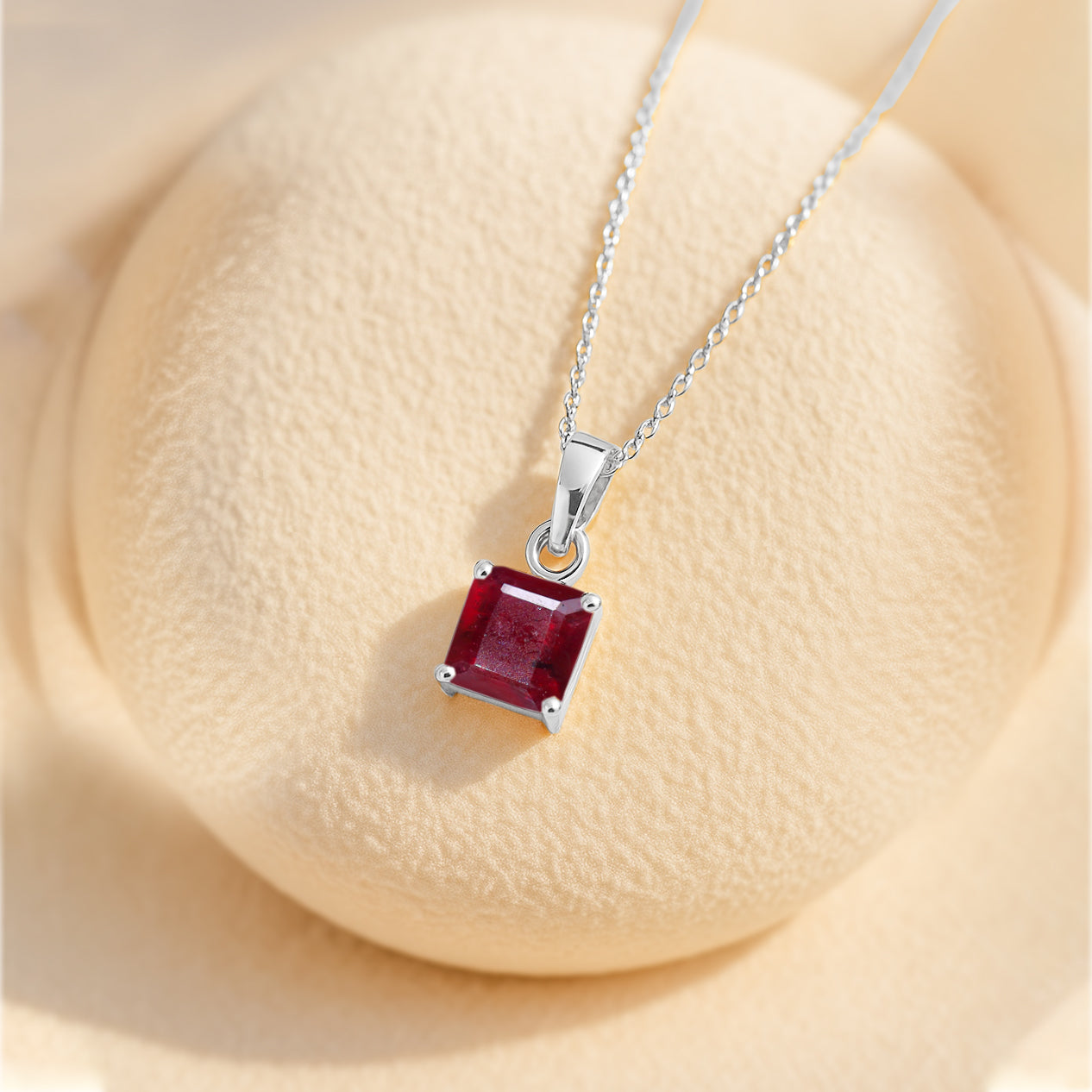 Octagon Ruby Pendant Necklace in 925 Sterling Silver 7mm Stone 1.50ct