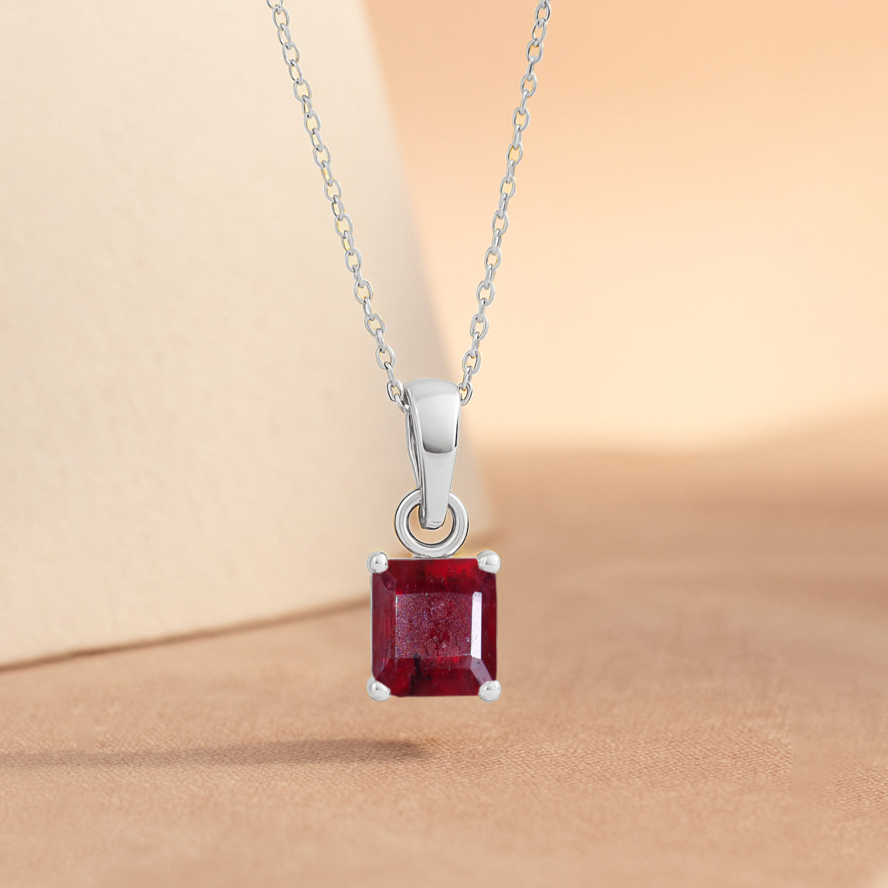 Octagon Ruby Pendant Necklace in 925 Sterling Silver 7mm Stone 1.50ct