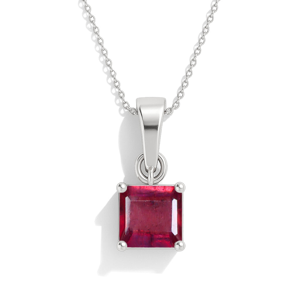 Octagon Ruby Solitaire Pendant Necklace in 925 Sterling Silver 7mm Stone 1.50ct