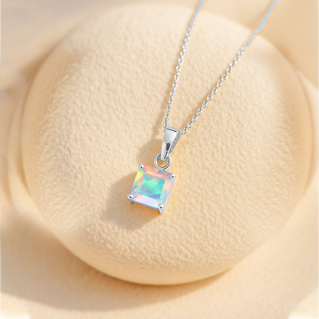 Octagon White Opal Pendant Necklace in 925 Sterling Silver 7mm Stone 1.20ct
