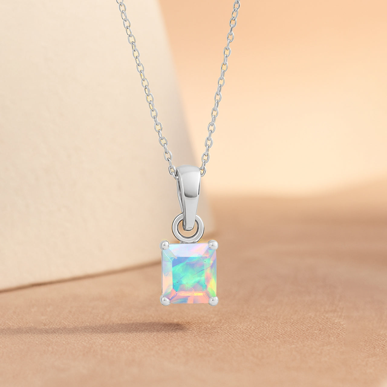 Octagon White Opal Pendant Necklace in 925 Sterling Silver 7mm Stone 1.20ct