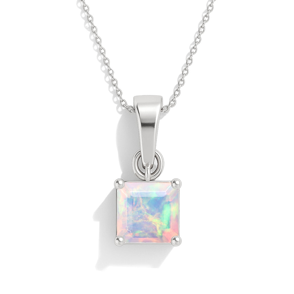Octagon White Opal Solitaire Pendant Necklace in 925 Sterling Silver 7mm Stone 1.20ct