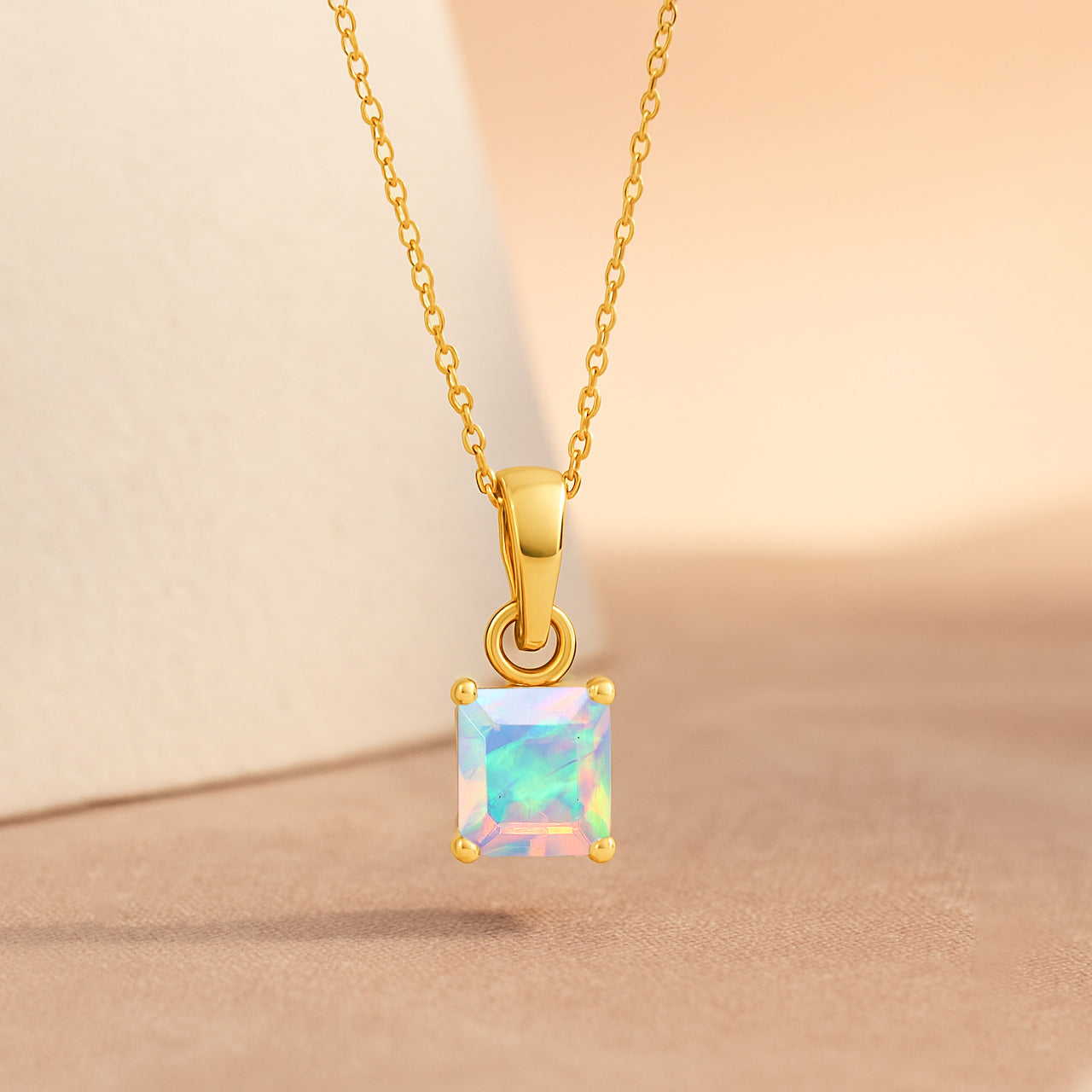 Octagon White Opal Pendant Necklace in 925 Sterling Silver 7mm Stone 1.20ct