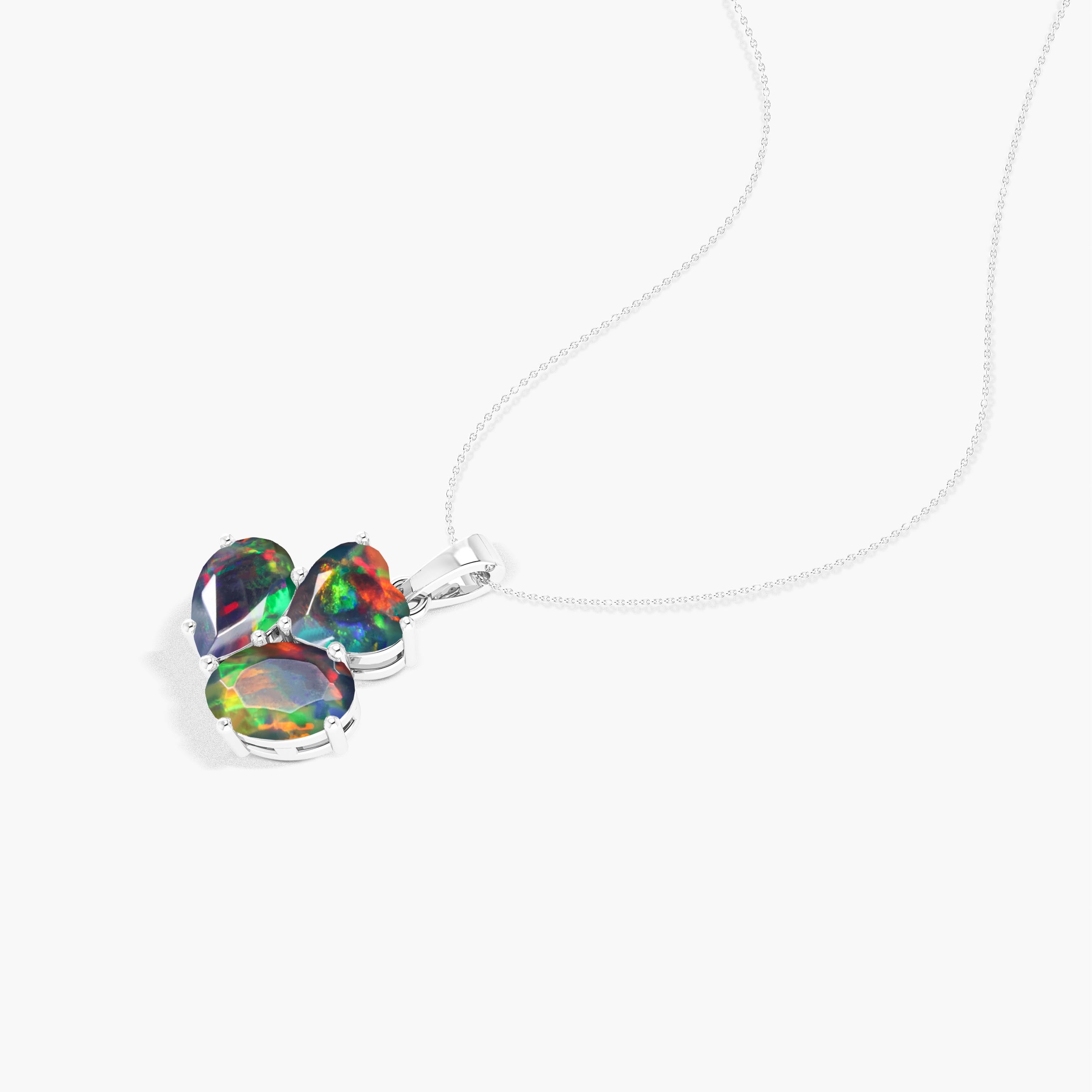 Black Opal 3 Stone Heart Pendant Necklace in 925 Sterling Silver 1.3ct