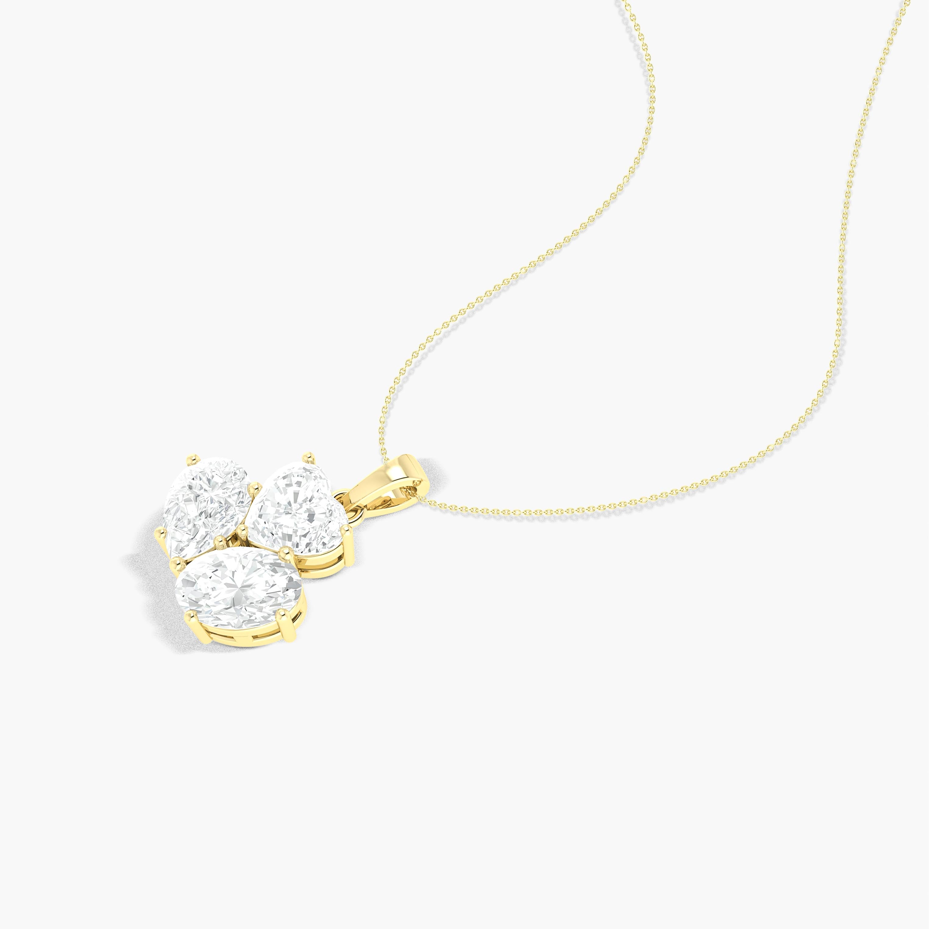 Cubic Zirconia 3 Stone Heart Pendant Necklace in 925 Sterling Silver 1.65ct