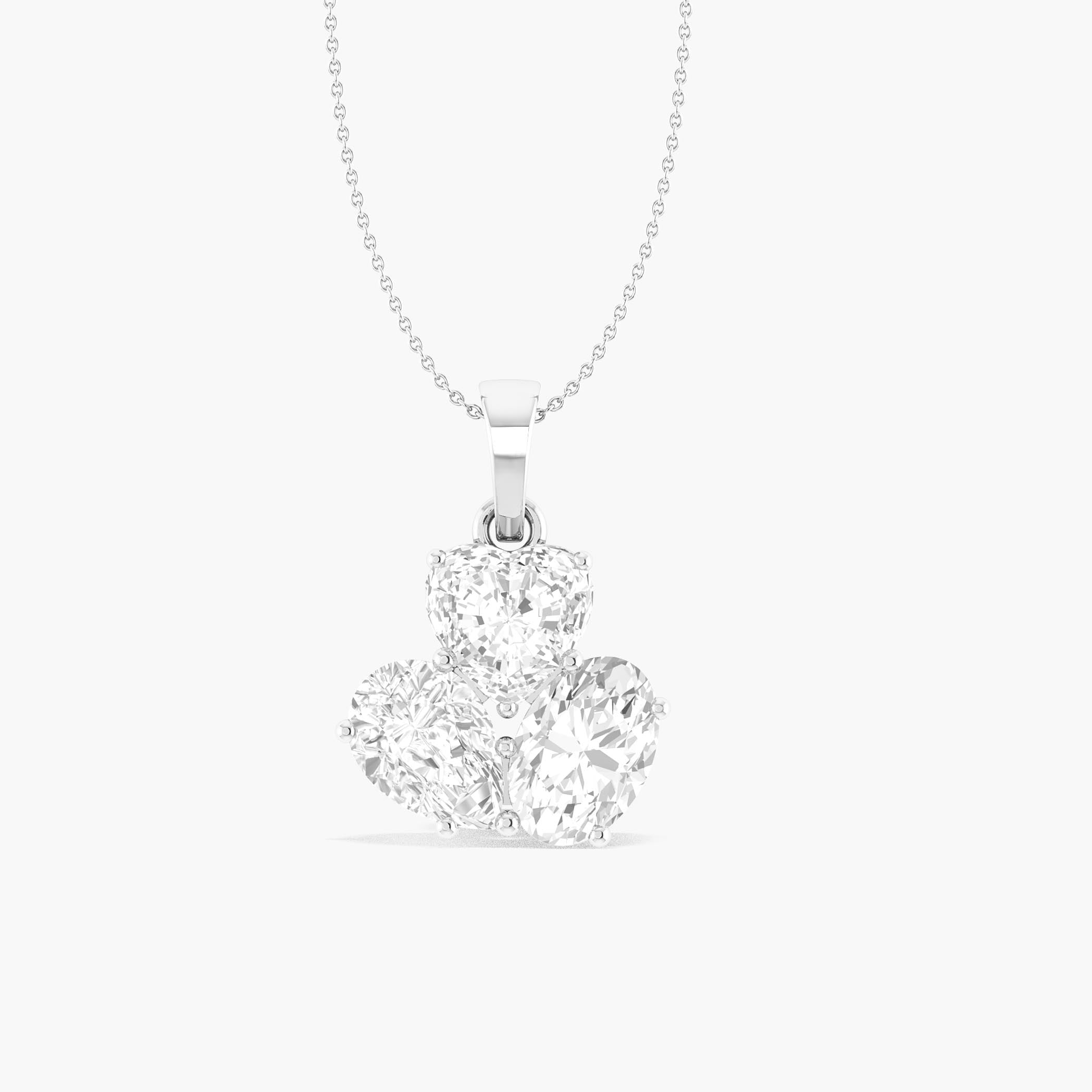 Cubic Zirconia 3 Stone Heart Pendant Necklace in 925 Sterling Silver 1.65ct
