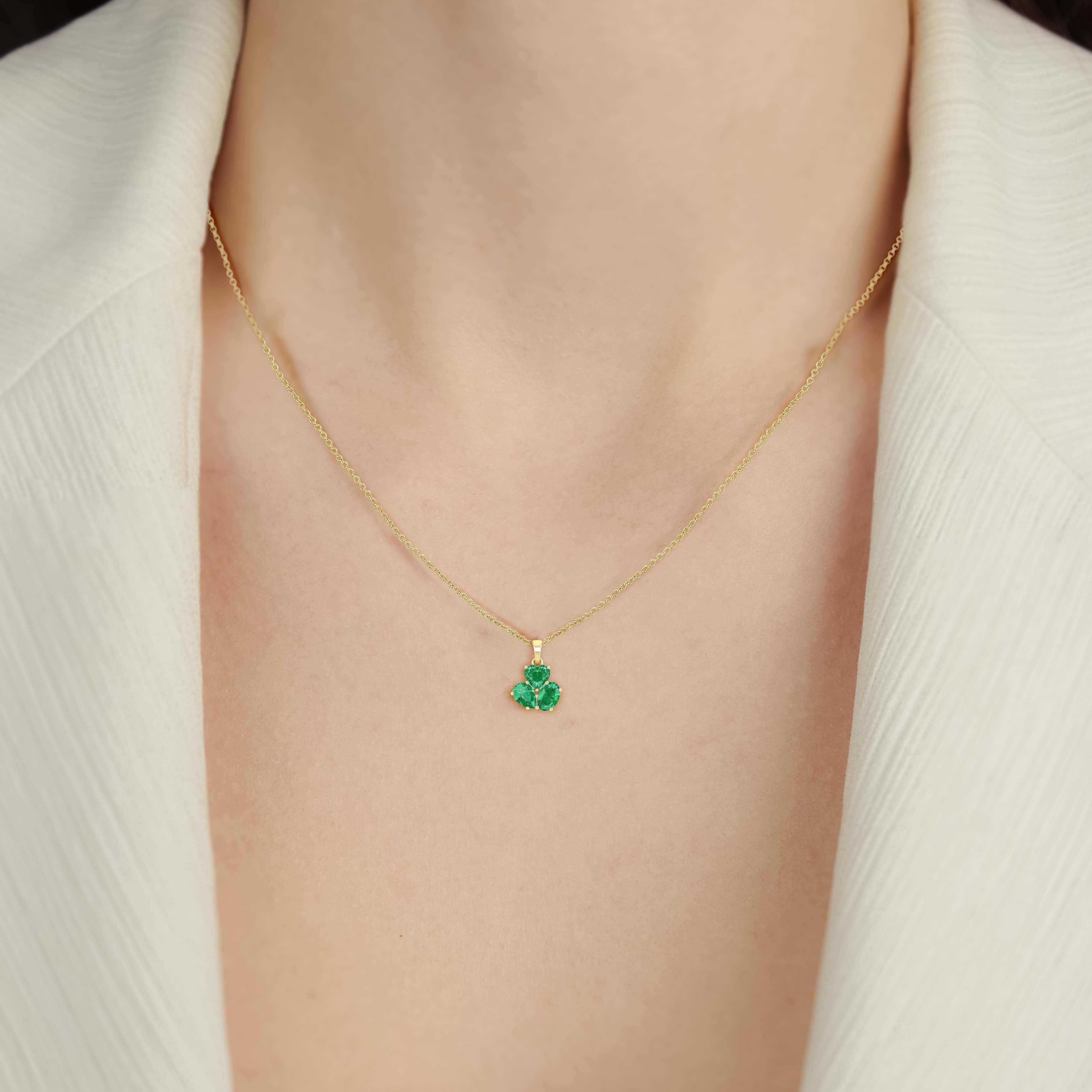 Emerald 3 Stone Heart Pendant Necklace in 925 Sterling Silver 1.65ct