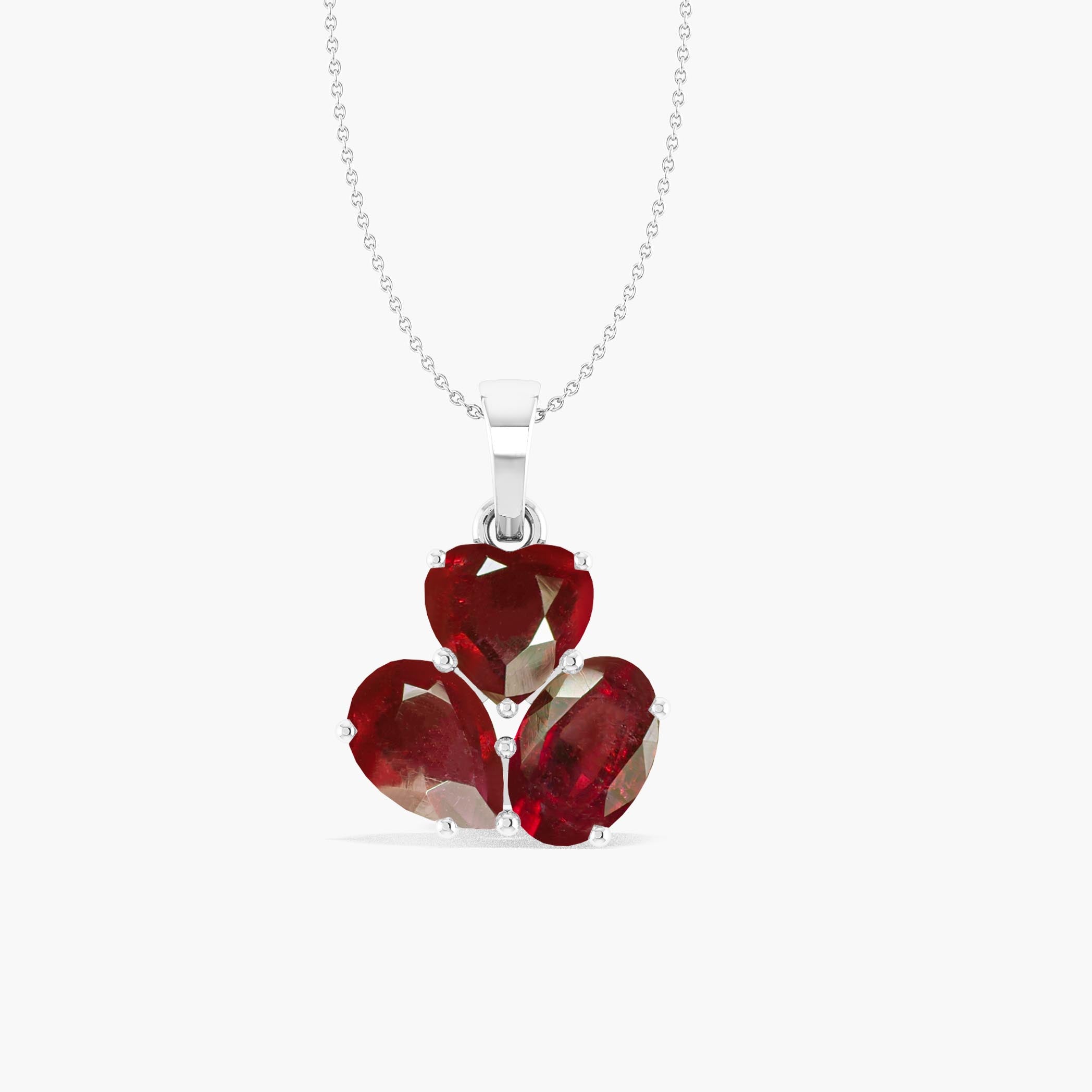Ruby 3 Stone Heart Pendant Necklace in 925 Sterling Silver 1.65ct
