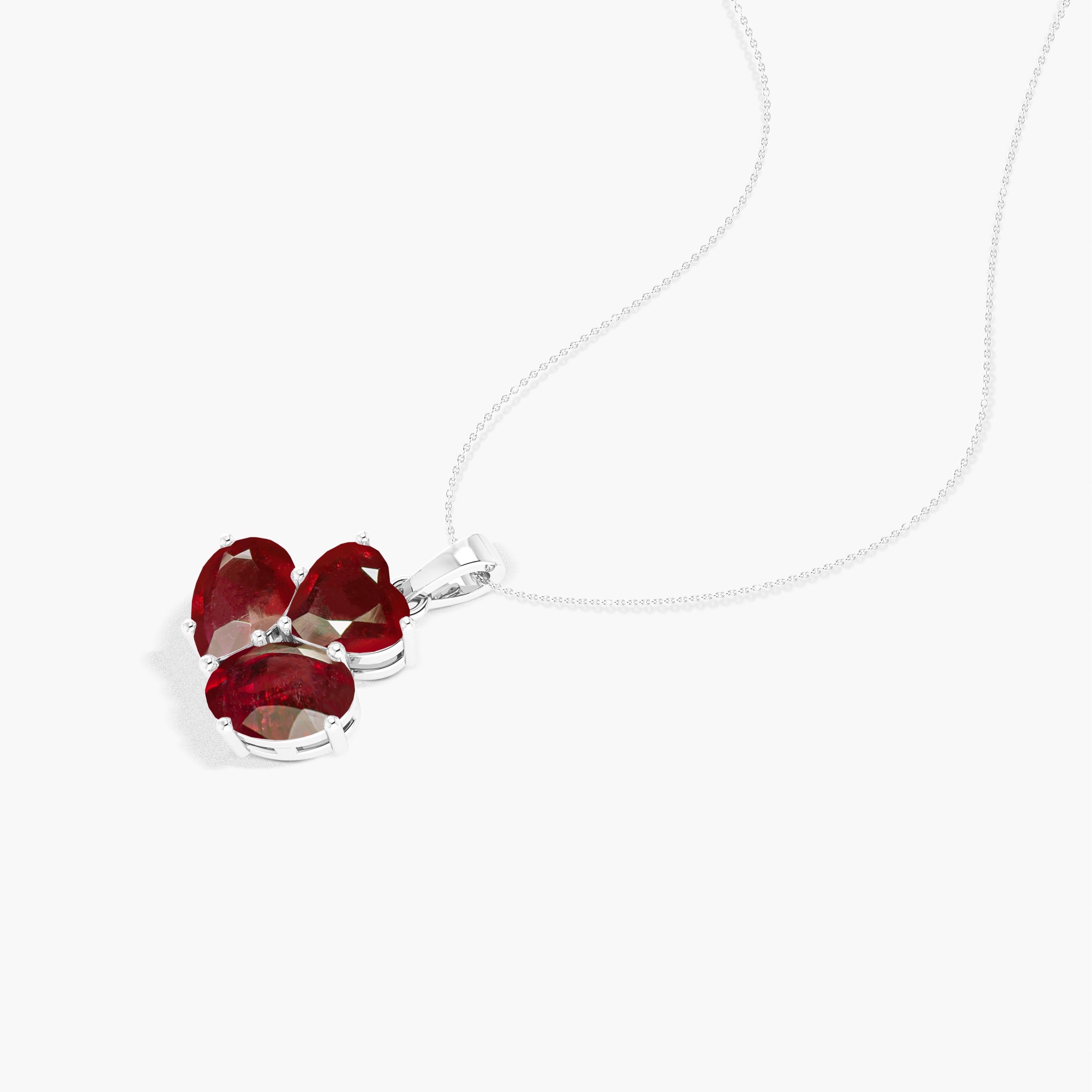 Ruby 3 Stone Heart Pendant Necklace in 925 Sterling Silver 1.65ct