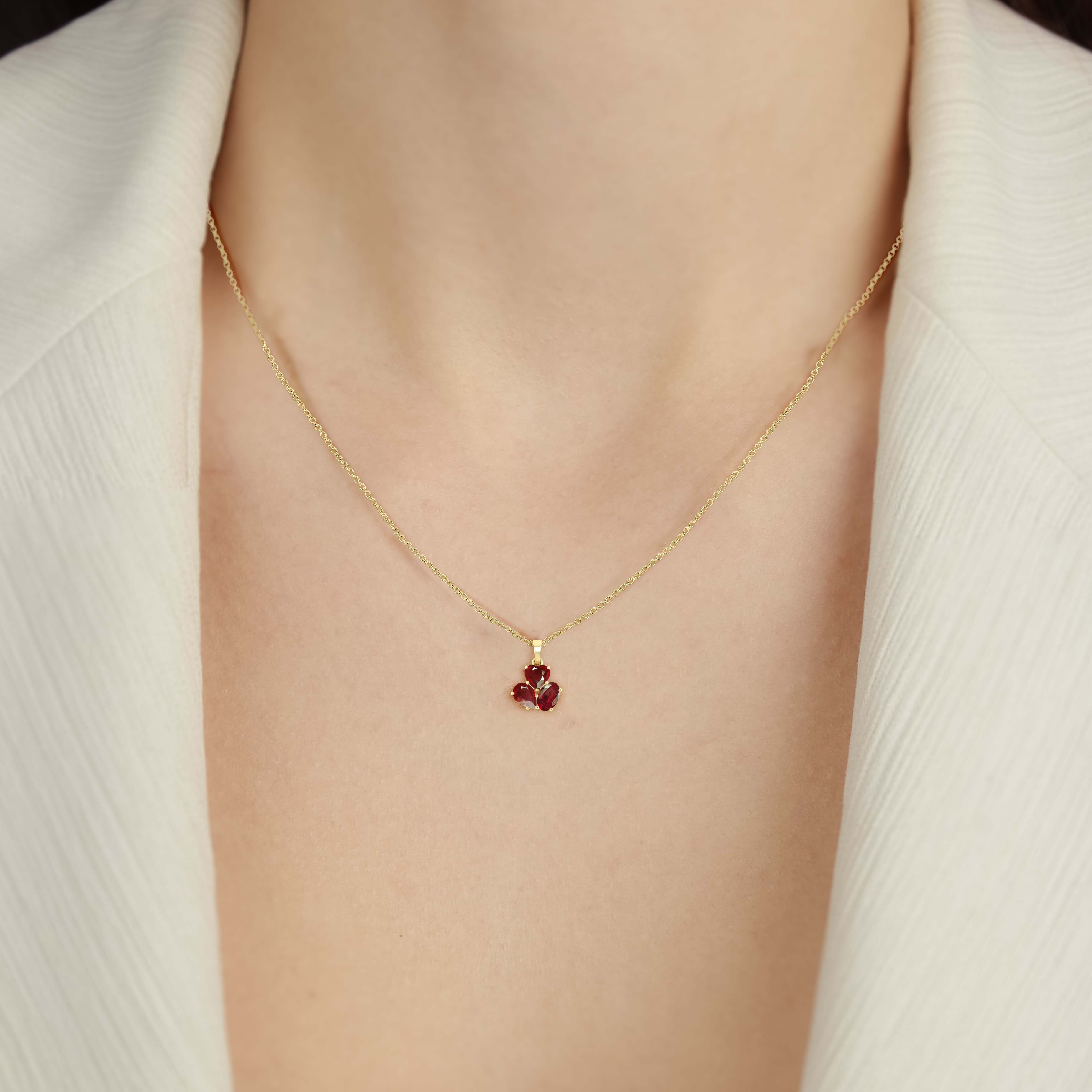 Ruby 3 Stone Heart Pendant Necklace in 925 Sterling Silver 1.65ct