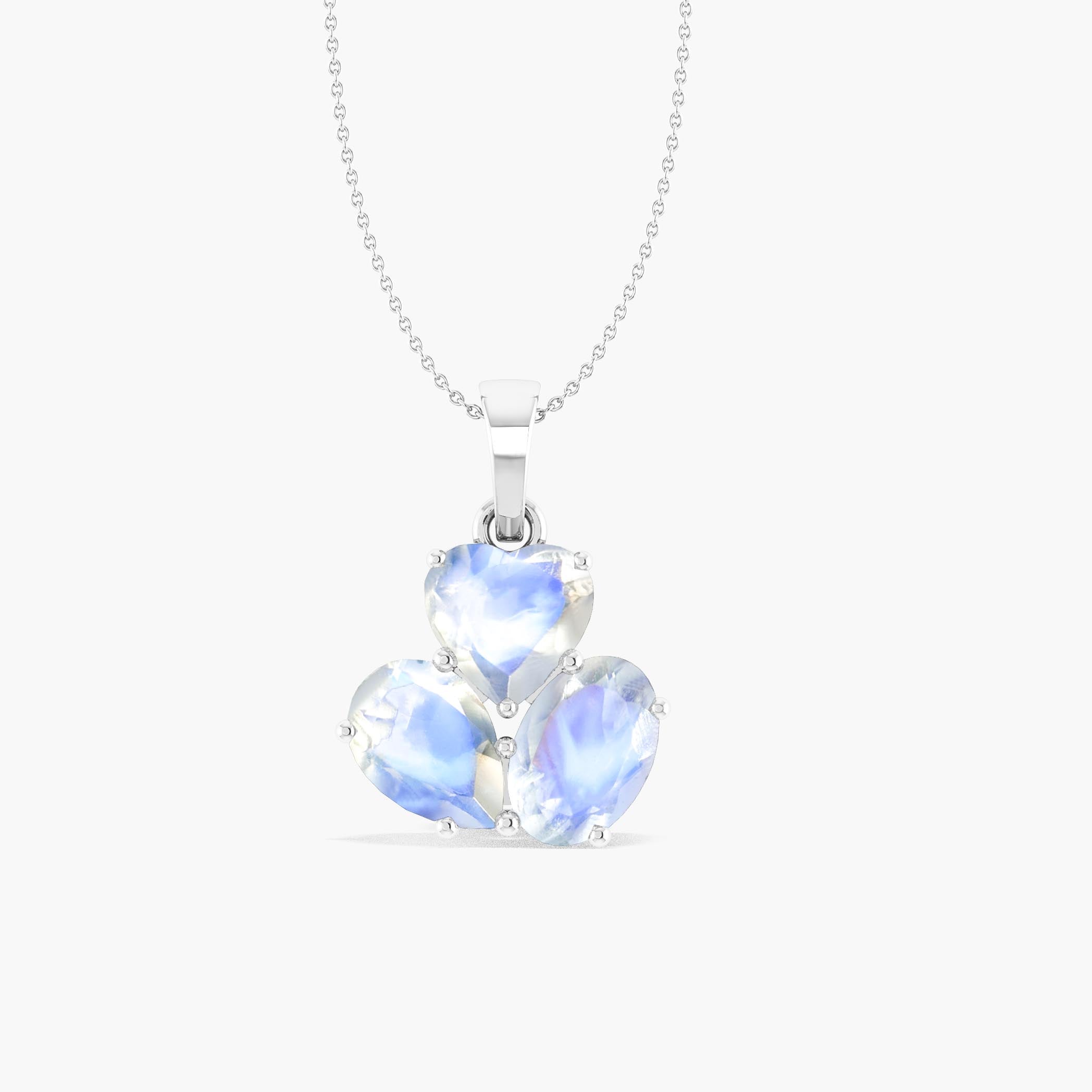 Moonstone 3 Stone Heart Pendant Necklace in 925 Sterling Silver 1.65ct