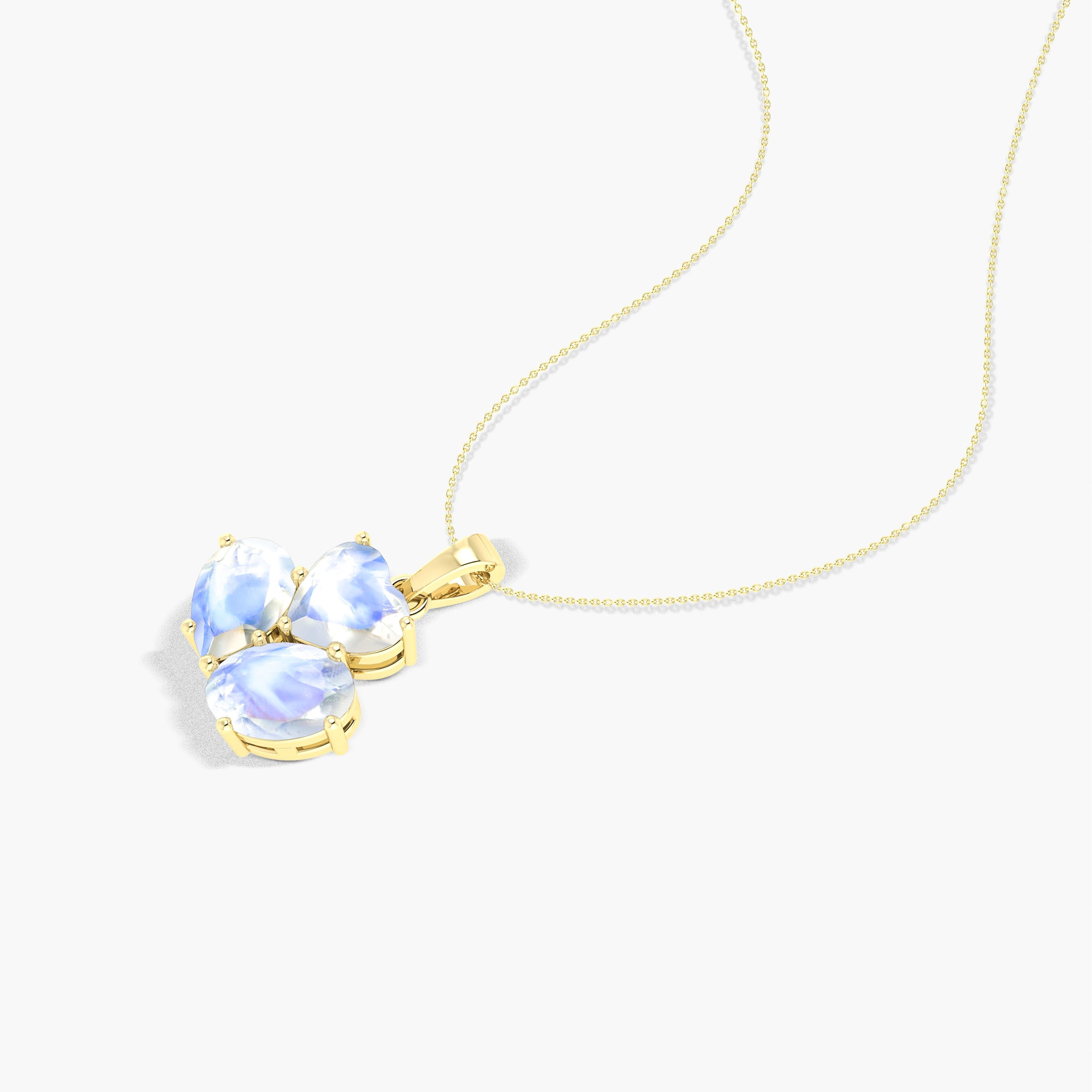 Moonstone 3 Stone Heart Pendant Necklace in 925 Sterling Silver 1.65ct