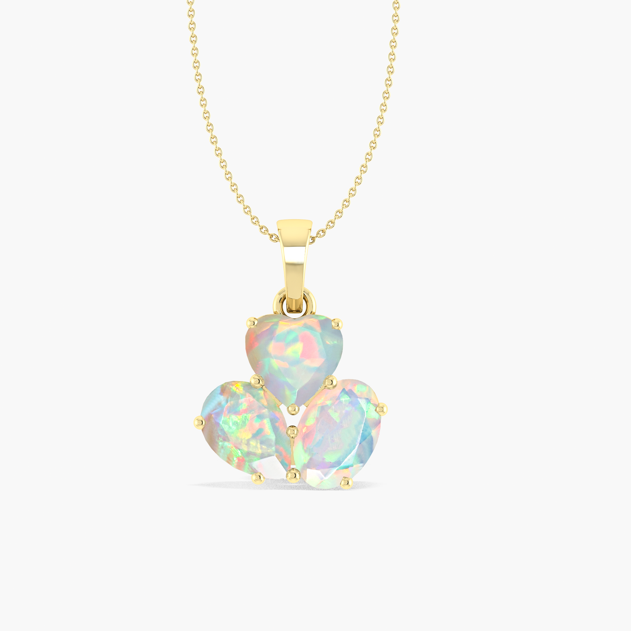 White Opal 3 Stone Heart Pendant Necklace in 925 Sterling Silver 1.3ct