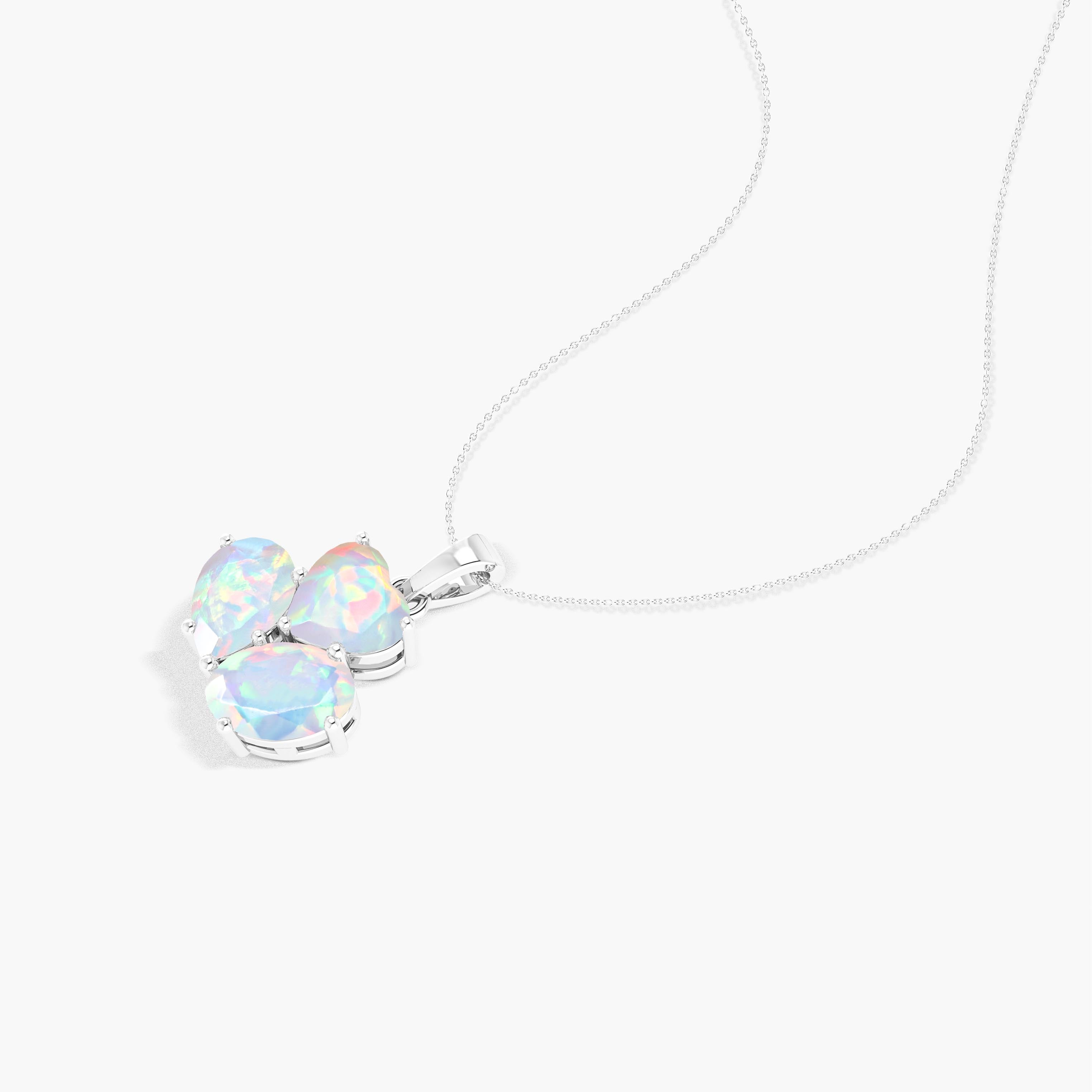 White Opal 3 Stone Heart Pendant Necklace in 925 Sterling Silver 1.3ct