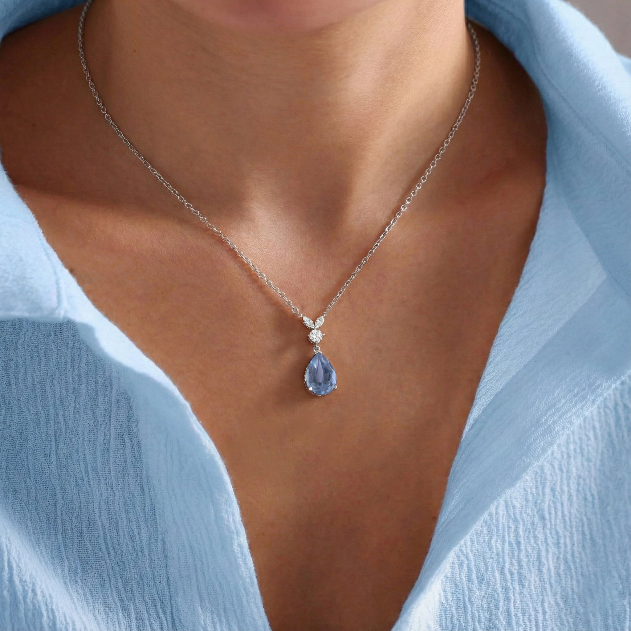 Alexandrite Pear Teardrop Pendant Necklace in 925 Sterling Silver 1.7ct