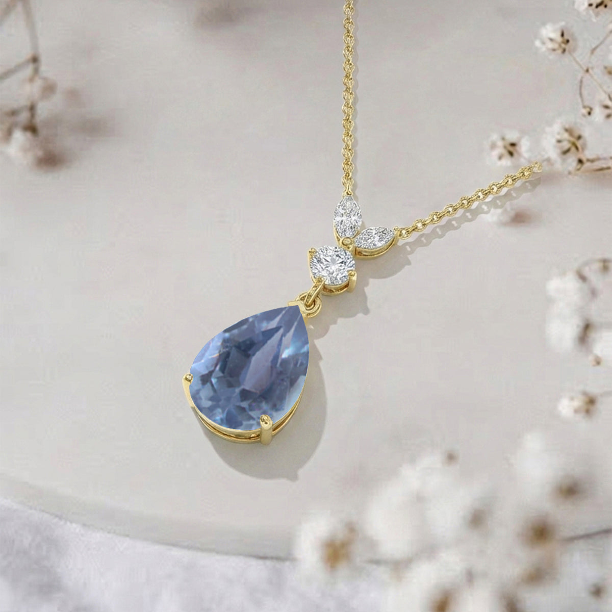 Alexandrite Pear Teardrop Pendant Necklace in 925 Sterling Silver 1.7ct