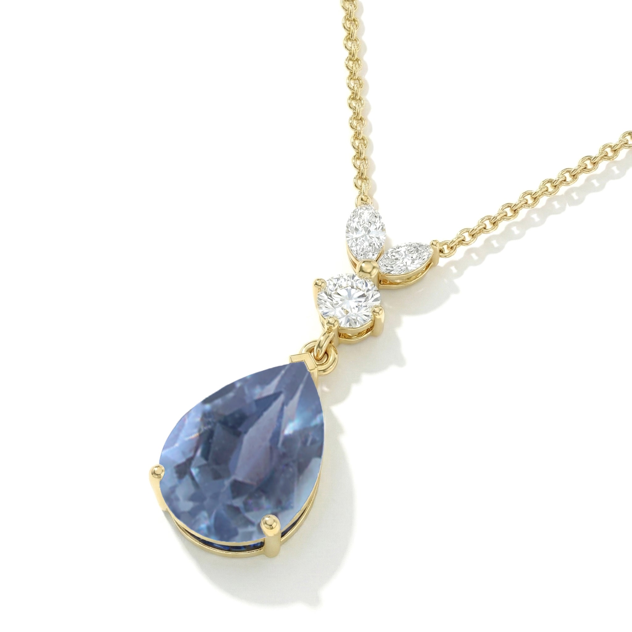 Alexandrite Pear Teardrop Pendant Necklace in 925 Sterling Silver 1.7ct