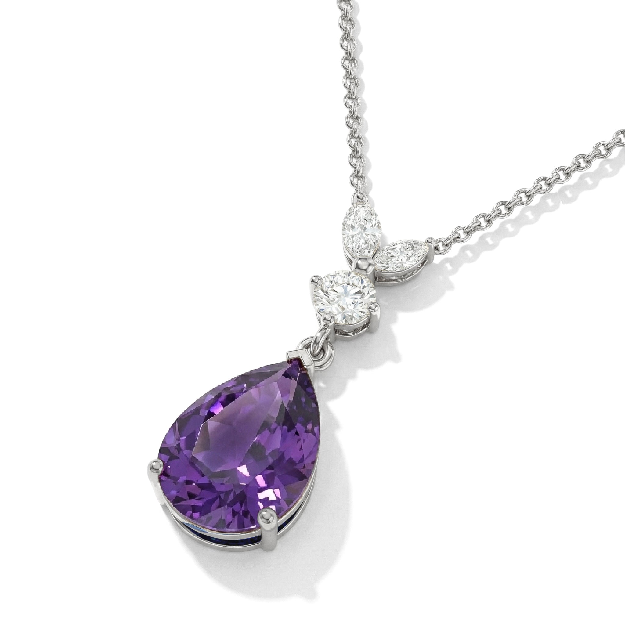 Amethyst Pear Teardrop Pendant Necklace in 925 Sterling Silver 1.7ct