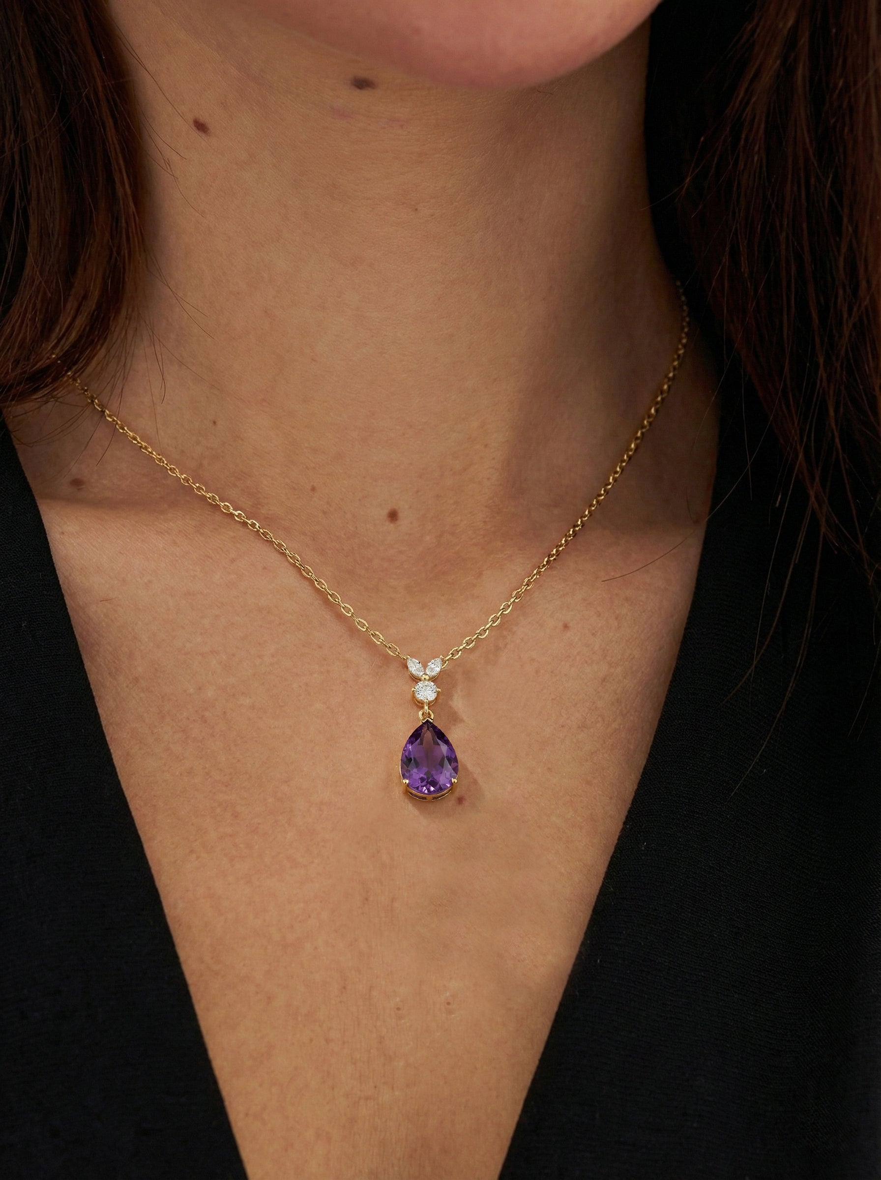 Amethyst Pear Teardrop Pendant Necklace in 925 Sterling Silver 1.7ct