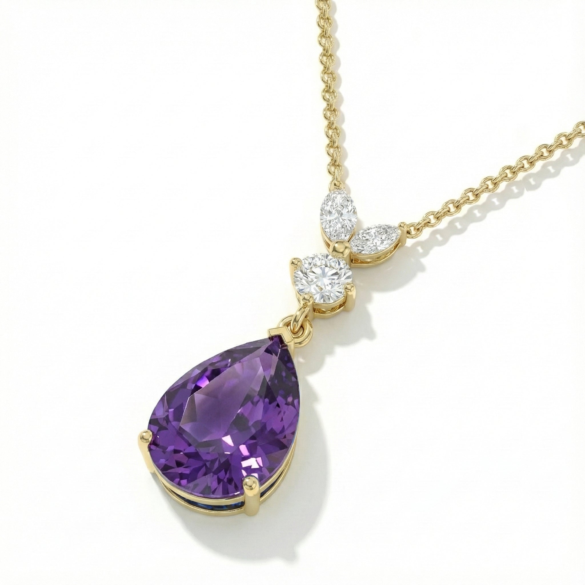 Amethyst Pear Teardrop Pendant Necklace in Yellow Gold Plated 1.7ct