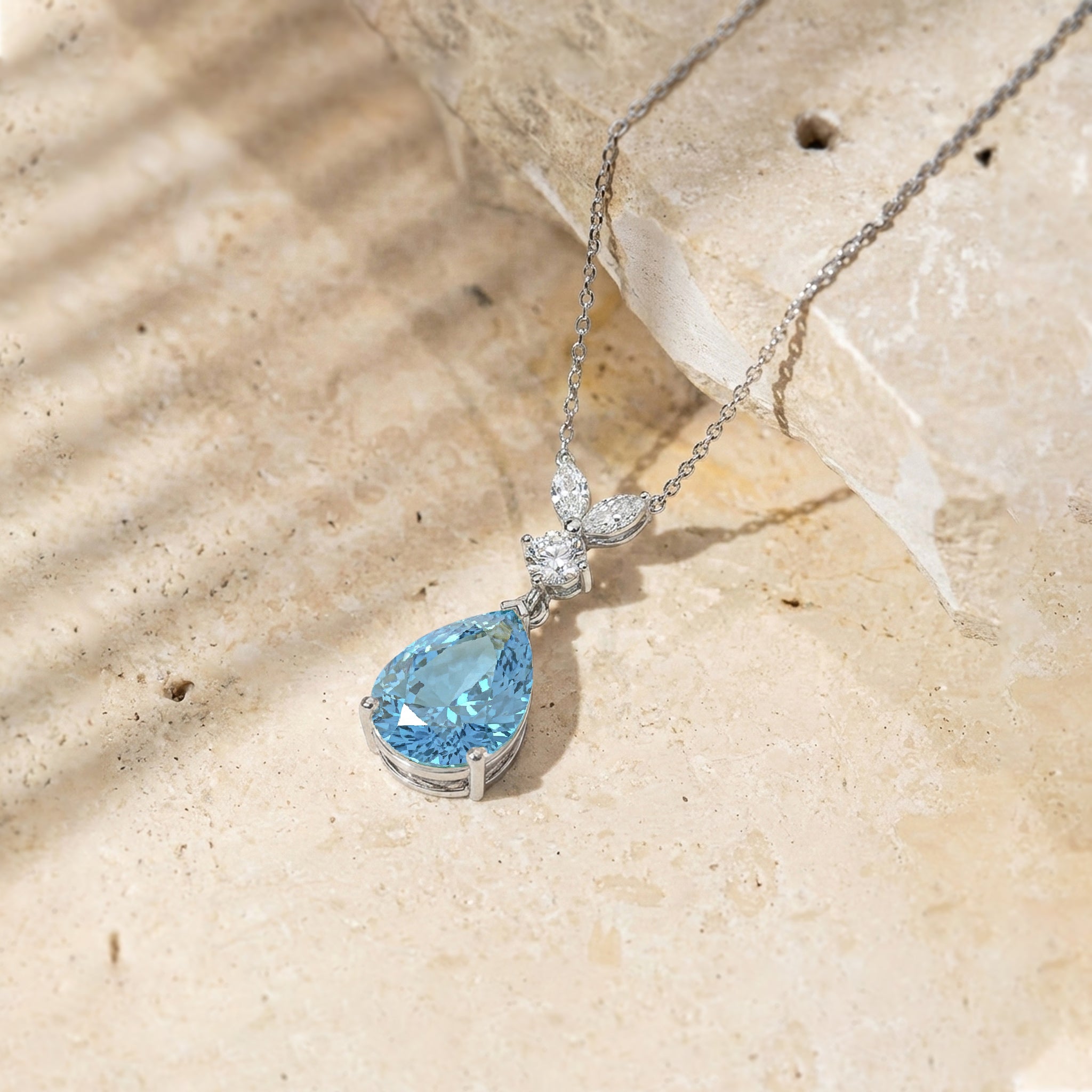Aquamarine Pear Teardrop Pendant Necklace in 925 Sterling Silver 1.7ct
